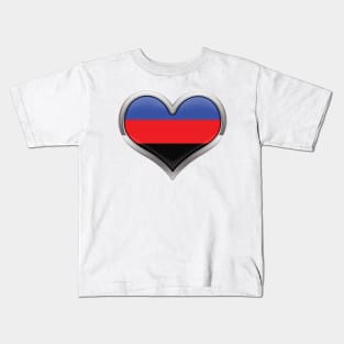 Large Polyamory Pride Flag Colored Heart with Chrome Frame Kids T-Shirt